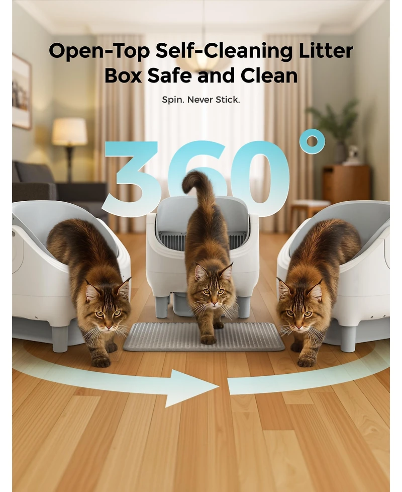 Ltmate Global Inc Automatic Cat Litter Box, App Control, Ultra-Quiet, 2 Rolls of Garbage Bags, Champagne
