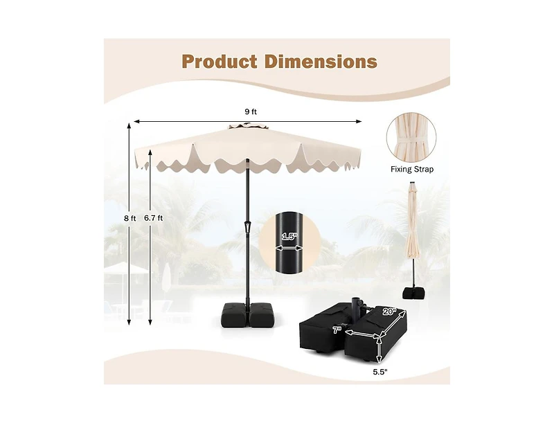 Slickblue Outdoor Patio Umbrella with Stable Weighted Base and Sandbag Anchors