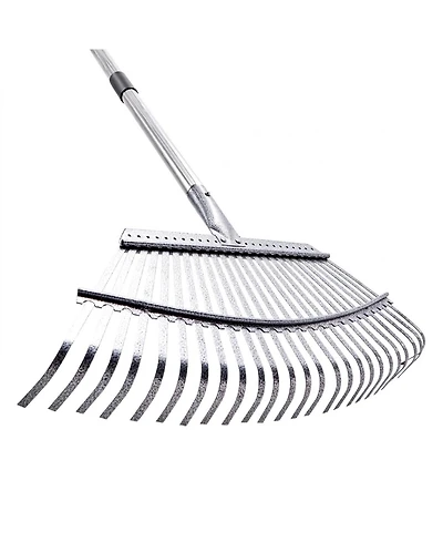 Sugift Leaf Rake, 25 Metal Tines, Adjustable Garden Rake for Lawns and Yard Work