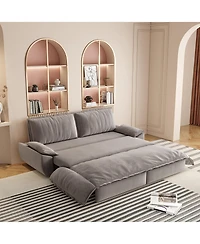 Rainsken 3-in-1 Multi-Functional Velvet Sleeper Loveseat, 73.2 Inch Queen Pull Out Sofa Bed Featuring Plush Soft Armrests for Living Room Use