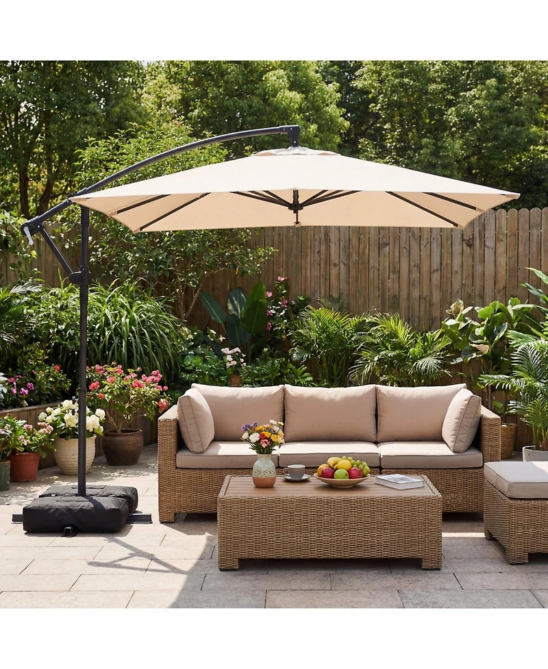 Slickblue Solar-Powered Offset Hanging Umbrella with 40 Led Lights for Patio