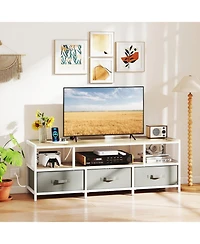 Gouun 55 in Tv Stand with Power Outlets and Fabric Storage Drawers
