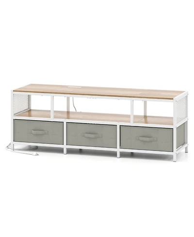Gouun 55 in Tv Stand with Power Outlets and Fabric Storage Drawers