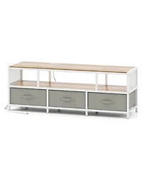Gouun 55 in Tv Stand with Power Outlets and Fabric Storage Drawers