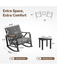 Tribesigns Outdoor Rocking Chair Set, 3PCS Rocking Bistro Set with Thick Cushion, Waterproof Patio Rocking Chairs with Table
