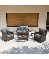 Tribesigns 5-Piece Outdoor Wicker Patio Furniture Set with 2 Swivel Chairs, 1 Loveseat and 2 Tables, Rattan Conversation Set with Cushions