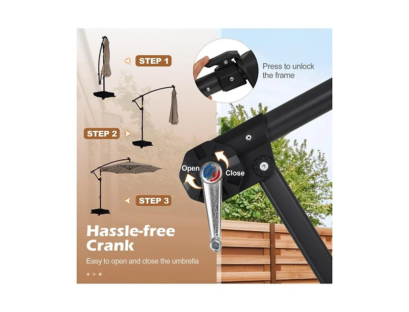 Slickblue Outdoor Cantilever Patio Umbrella with Solar Led Lights, Hanging Design