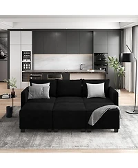 gaomon Modular Sectional Sofa with Under-Seat Large Storage, 3 Seat Couch with 3 Ottomans, U Shaped Couch with Wooden Frame and Velvet Upholstery