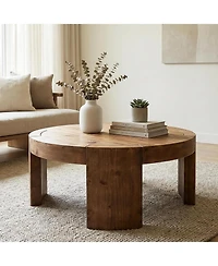 Tribesigns Solid Wood Round Coffee Table, 31.5-Inch Farmhouse Circle Center Cocktail Tea Table