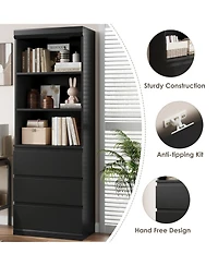 gaomon Industrial Tall Bookcase with Doors and Drawers, 5-Tier Wooden Bookshelf, Metal Frame Storage Rack