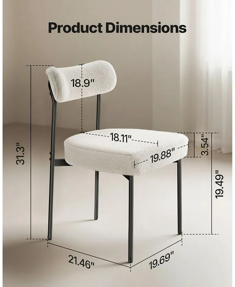 Gouun Set of 4 Upholstered Boucle Patio Dining Chairs with Curved Backrest and Metal Legs