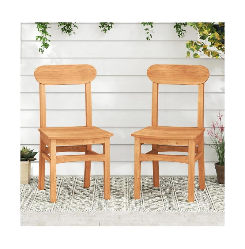 Gouun Armless Teak Wood Patio Dining Chair with Slatted Seat and Curved Backrest