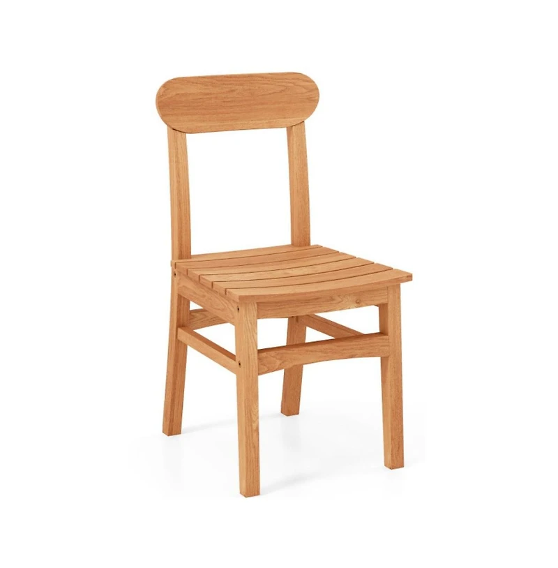 Gouun Armless Teak Wood Patio Dining Chair with Slatted Seat and Curved Backrest