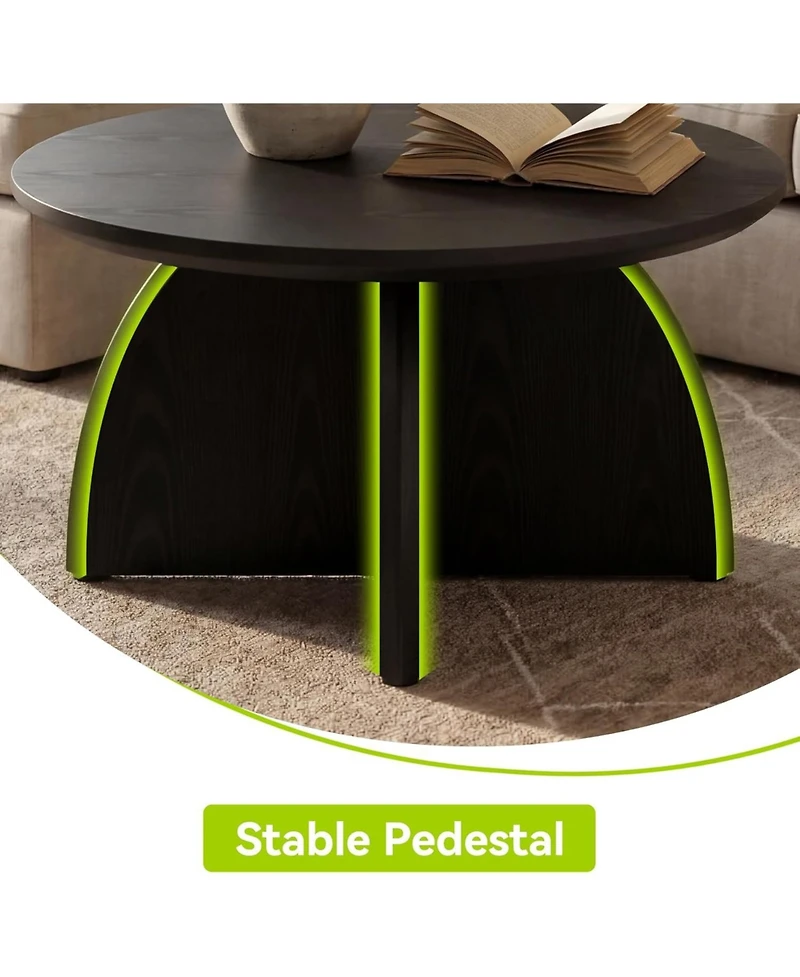 Tribesigns 31.5'' Round Coffee Table, Modern Circle Center Living Room Table, Black Low Cocktail Table