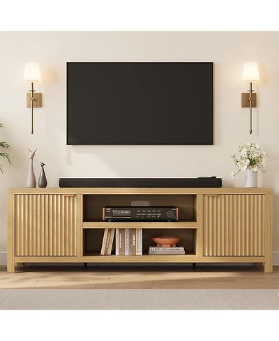 gaomon Fluted Tv Stand for 75plus Inch, Modern Entertainment Center with 2-Tier Storage & Adjustable Shelves, Media Console Cabinet