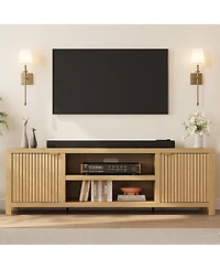 gaomon Fluted Tv Stand for 75plus Inch, Modern Entertainment Center with 2-Tier Storage & Adjustable Shelves, Media Console Cabinet