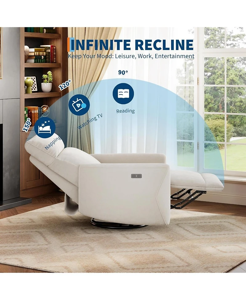 gaomon Power Recliner Chair, Swivel Rocker for Adults, Fabric Glider Recliner, Usb Ports, High Back, Single Sofa