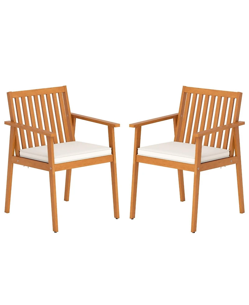 Gouun Set of 2 Acacia Wood Patio Dining Chairs with Removable Padded Cushions