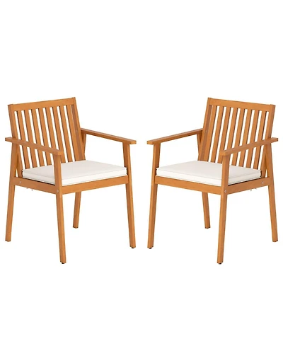 Gouun Set of 2 Acacia Wood Patio Dining Chairs with Removable Padded Cushions