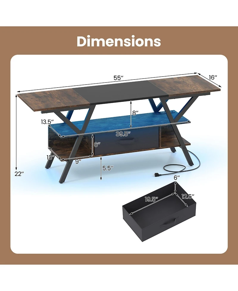 Gouun Low-Profile 55-Inch Tv Stand with Led Lights and Power Outlets