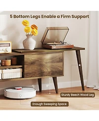 Gouun 75 in Mid-Century Tv Stand with Floating Shelves and Flip Cabinets