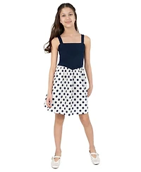 Rare Editions Girls' 7-16 Knit Ponte To Polka Dot Dropwaist Short Dress