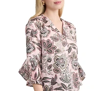 Jones New York Women's Kelly Printed Flutter-Sleeve V-Neck Polyester Blouse