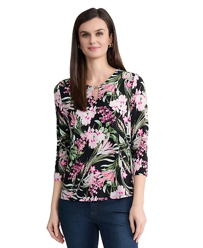Jones New York Women's Printed V-Neck Top