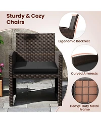 Gouun 3-Piece Patio Wicker Dining Set with Tempered Glass Table and Cushioned Chairs