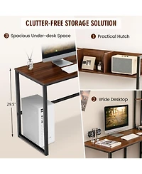 Gouun Reversible L-Shaped Corner Desk with Open Storage Hutch and Footrest Bars