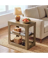 Tribesigns End Table with Storage Shelves, 3-Tier Side Table with Sturdy Base, Farmhouse Wooden Bedside Nightstand