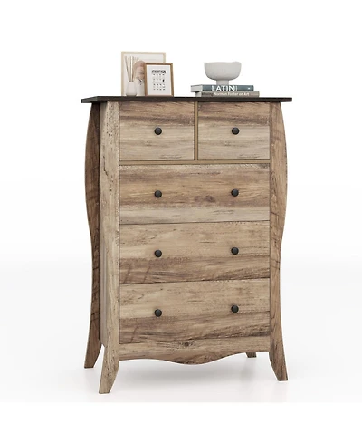 Gouun 5-Drawer Fabric Storage Dresser with Wooden Top and Anti-Tipping Kit