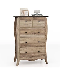 Gouun 5-Drawer Fabric Storage Dresser with Wooden Top and Anti-Tipping Kit