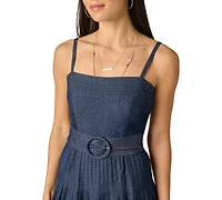 Adrianna Women's Pintucked Square Neck Cotton Denim Midi Dress