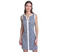 Karl Lagerfeld Paris Women's Knit Tweed Sleeveless A-Line with Contrast Frame and Bow Dress