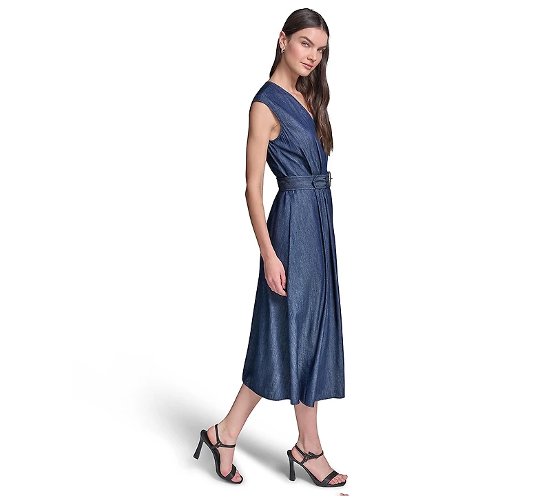 Karl Lagerfeld Paris Women's Surplus Flare Midi with Belt Dress