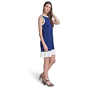 Karl Lagerfeld Paris Women's Sleeveless Scuba Crepe with Pleated Flounce Hem Dress