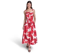Karl Lagerfeld Paris Women's Printed Cotton Midi with Rope Belt Dress