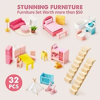 Tiny Land Sweetwood Love Dollhouse for Girls without Dolls, Diy Pretend Play 6 Rooms Wooden Doll House