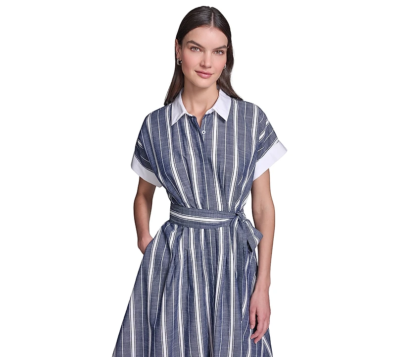 Karl Lagerfeld Paris Women's Melange Stripe Short Shirt Dress