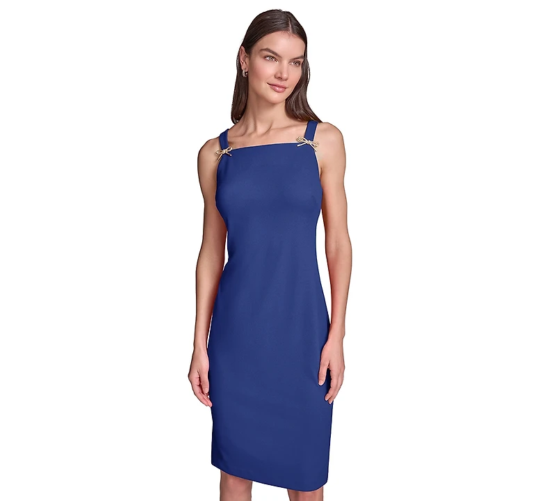 Karl Lagerfeld Paris Women's Sleeveless Scuba Crepe Sheath with Bow Dress
