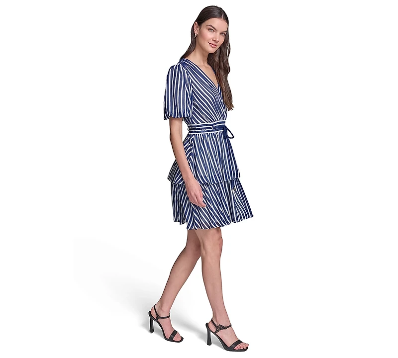 Karl Lagerfeld Paris Women's Puff Sleeve Fit and Flare Dress