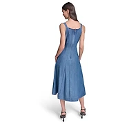 Karl Lagerfeld Paris Women's Chambray Fit & Flare Midi with Bow Pins Dress