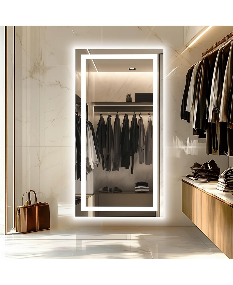 Luvodi 59.4x30.7 inch Colours Wall Mounted Vanity Mirror Bluetooth Speaker Digital Display Front Light Anti Fog for Hotel Bathroom