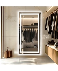 Luvodi 59.4x30.7 inch Colours Wall Mounted Vanity Mirror Bluetooth Speaker Digital Display Front Light Anti Fog for Hotel Bathroom