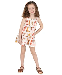 Rare Editions Little Girls' 2T-6X Western Printed Woven Romper Dress With Smocking