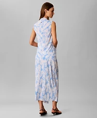 Calvin Klein Women's Printed Plisse Bias Seam Midi Skirt