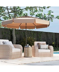 Gouun 10 ft Solar Led Patio Umbrella with Three-Tier Vented Top Ruffled Edges and Crank