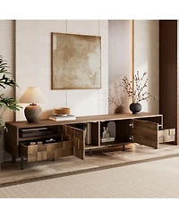 Rainsken Mid-Century Modern Tv Stand for TVs, Media Console Table with 2 Drawers, 4 Storage Compartments for Living Room