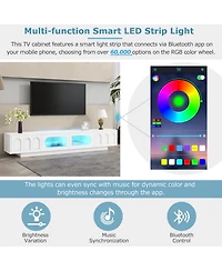 Rainsken Tv Stand with Fluted Tempered Glass Doors for TVs , Media Console Table with App-Controlled Led Light for Living Room